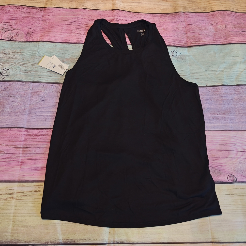 Old Navy Black Large Crisscross Open Back Workout Tank Top #0596